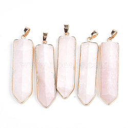 Natural Rose Quartz Big Pendants, with Brass Findings, Sword, Golden, 56~57x15~16x6.5~7.5mm, Hole: 7.5x4.5mm(G-S344-15D)