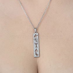 201 Stainless Steel Hollow Triangle & Human Pendant Necklace, Stainless Steel Color, 17.72 inch(45cm)(NJEW-OY001-98)