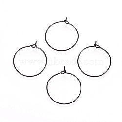 316L Surgical Stainless Steel Hoop Earring Findings, Wine Glass Charms Findings, Electrophoresis Black, 30x0.7mm, 21 Gauge(STAS-D164-05B)