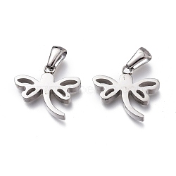 304 Stainless Steel Pendants, Manual Polishing, Dragonfly, Stainless Steel Color, 16x18.5x3mm, Hole: 6x2.5mm(STAS-Z006-07P)