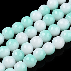 Two Tone Opaque Baking Painted Glass Beads Strands, Round, Teal, 8x7mm, Hole: 1.2mm, about 100~102pcs/strand, 29.53~30.12 inch(75~76.5cm)(DGLA-Q027-8mm-05)