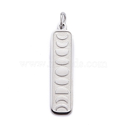 Non-Tarnish 304 Stainless Steel Pendants, Manual Polishing, with Jump Ring, Textured, Moon Phase, Stainless Steel Color, 27x6.5x1mm, Jump Ring: 5x1mm, 3.5mm inner diameter(STAS-Z020-01P)