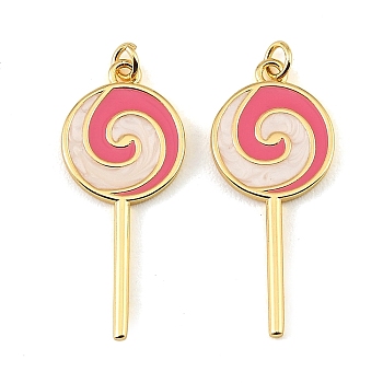 Brass Enamel Pendants, Lollipop Charms, Golden, 36.5x16x2mm, Hole: 2mm