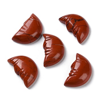 Natural Red Jasper Carved Healing Moon with Human Face Figurines, Reiki Energy Stone Display Decorations, 26x14~14.5x7mm