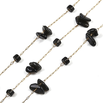 Ion Plating(IP) 316 Surgical Stainless Steel Chains, with Natural Black Onyx, with Spool, Soldered, 2.5x0.9x0.2mm