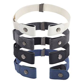 4Pcs 4 Colors Polyester No Buckle Invisible Elastic Stretch Belt, Free Elastic Belt for Women Men, with Alloy & PU Leather Findings, Mixed Color, 545~800mm, 1Pc/color