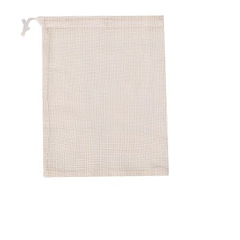 Rectangle Cotton Storage Pouches, Drawstring Bags with Plastic Cord Ends, Antique White, 30x19cm