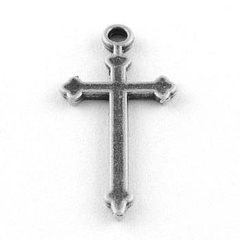 Tibetan Style Alloy Pendants, Cross, Cadmium Free & Lead Free, Antique Silver, 28x13x1.5mm, Hole: 2mm, about 1492pcs/1000g