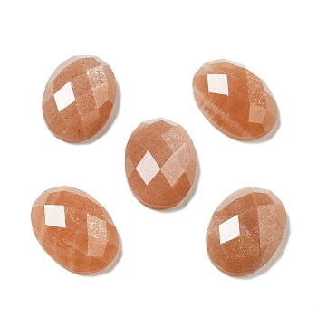 Natural Sunstone Cabochons, Faceted, Oval, 18x13x6mm