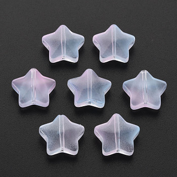 Two Tone Transparent Spray Painted Glass Beads, Star, Light Blue, 12.5x13x5mm, Hole: 1mm