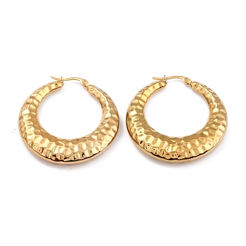 304 Stainless Steel Hoop Earrings, Hypoallergenic Earrings, Textured, Double Horn/Crescent Moon, Real 24K Gold Plated, 43x7mm, Pin: 1mm
