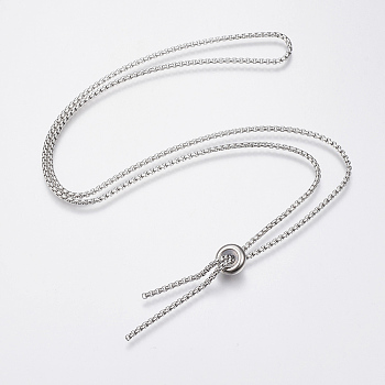 304 Stainless Steel Box Chain Necklace Making, with Slider Stopper Beads, Stainless Steel Color, 25.6 inch(65cm), 2mm
