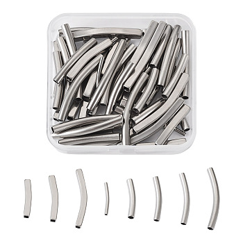 64Pcs 8 Style 201 Stainless Steel Beads, Curve Tube, Stainless Steel Color, 20~40x3~7.5x2~4mm, Hole: 0.7~3x0.7~3mm, 8pcs/style
