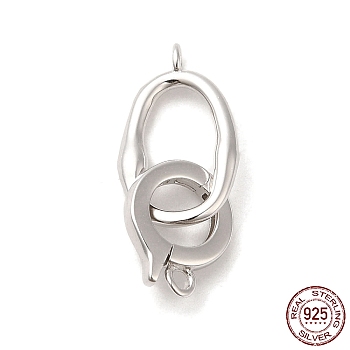 Rhodium Plated 925 Sterling Silver Fold Over Clasps, Oval, with 925 Stamp, Real Platinum Plated, oval: 15x9x1.5mm, Hole: 1.2mm, ring: 10.5x9x2mm, Hole: 1.4mm