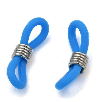 Eyeglass Holders, Glasses Rubber Loop Ends, with Brass Findings, Platinum, Dodger Blue, 20x7mm