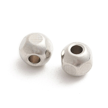 304 Stainless Steel Beads, Faceted, Round , Stainless Steel Color, 4x3.5x3.5mm, Hole: 1.4mm