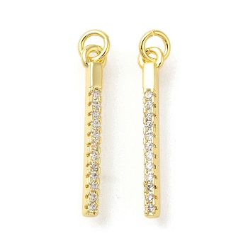 Rack Plating Brass Micro Pave Cubic Zirconia Pendants, Long-Lasting Plated, Lead Free & Cadmium Free, Stick, Real 18K Gold Plated, 21x3x3mm, Hole: 3mm