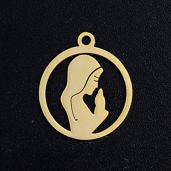 201 Stainless Steel Pendants, Virgin Mary, Golden, 17.5x15x1mm, Hole: 1.5mm