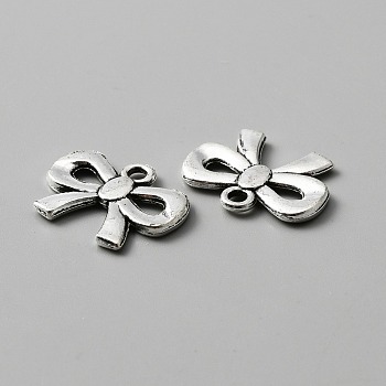 Tibetan Style Alloy Pendants, Bowknot Charms, Antique Silver, 15x19.5x2mm, Hole: 2mm