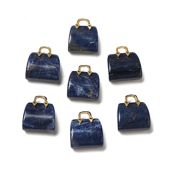 Natural Sodalite Brass Pendants, Handbag Charms, Golden, 27.5x26x12mm, Hole: 6.3x5mm