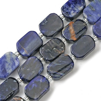 Natural Sodalite Beads Strands, with Seed Beads, Rectangle, 11.5~12.5x7.5~10x5~6.5mm, Hole: 0.8~0.9mm, about 13pcs/strand, 7.68~8.07 inch(19.5~20.5cm)