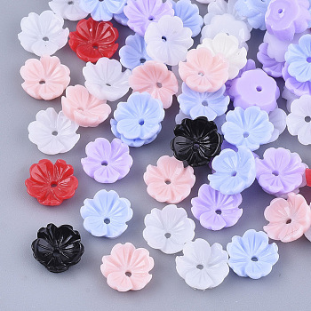 Opaque Resin Bead Caps, 5-Petal, Flower, Mixed Color, 8x8x2.5mm, Hole: 1mm