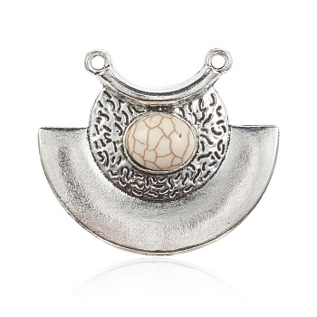 Alloy Pendants, with Synthetic Magnesite, Fan, Antique Silver, 38.5x44x6.5mm, Hole: 2mm