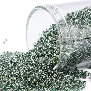 TOHO Round Seed Beads, Japanese Seed Beads, (284) Inside Color Aqua/Gold Lined, 15/0, 1.5mm, Hole: 0.7mm, about 3000pcs/10g