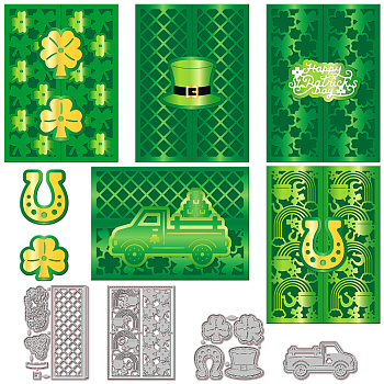 Saint Patrick's Day Carbon Steel Cutting Dies Stencils, for DIY Scrapbooking, Photo Album, Decorative Embossing Paper Card, Stainless Steel Color, Clover, 62~110x106~121x0.8mm, 4pcs/set