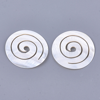 Freshwater Shell Pendants, Flat Round with Vortex, Seashell Color, 49~50x3~5mm