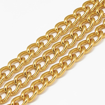 Unwelded Aluminum Curb Chains, with Spool, Gold,14x10x2.7mm
