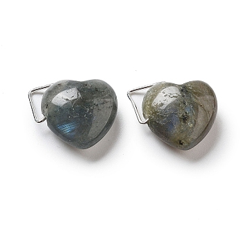 Natural Labradorite Pendants, Heart Charms with Platinum Tone Brass Findings, 15~16x16~16.5x7.5mm, Hole: 2.5~4x4~7mm