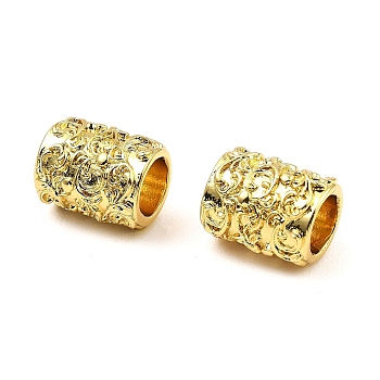 Brass European Beads, Large Hole Beads, Long-Lasting Plated, Lead Free & Cadmium Free, Column with Flower Pattern, Real 18K Gold Plated, 10x8mm, Hole: 5mm