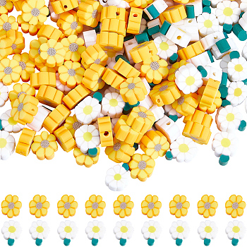 200Pcs Handmade Polymer Clay Beads, Flower, Mixed Color, 8~12x8.5~9.5x4~4.5mm, Hole: 1.5~1.8mm, 100pcs/style