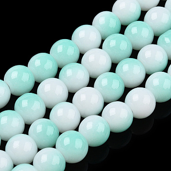 Two Tone Opaque Baking Painted Glass Beads Strands, Round, Teal, 8x7mm, Hole: 1.2mm, about 100~102pcs/strand, 29.53~30.12 inch(75~76.5cm)