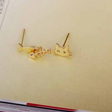 Real 18K Gold Plated Brass Cubic Zirconia Kitten Dangle Stud Earrings(EJEW-EE0001-213)-3