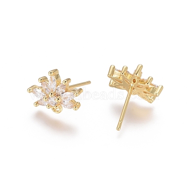 Golden Clear Brass+Cubic Zirconia Stud Earring Findings