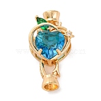 Brass Micro Pave Clear Cubic Zirconia Fold Over Clasps, Nickel Free, with Glass, Heart, Real 18K Gold Plated, 29mm(KK-C076-11G)