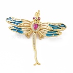 Rack Plating Brass Micro Pave Cubic Zirconia Pendants, with Enamel, Real 18K Gold Plated, Long-Lasting Plated, Lead Free & Cadmium Free, Dragonfly, Steel Blue, 37.5x40.5x8mm, Jump Ring: 5x0.8mm, 3.4mm Inner Diameter(X-KK-E281-06G-01)