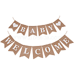 1 Set Word Baby Welcome Linen Hanging Banners Flags, for Birthday Party Baby Shower Decorations, White, 2800mm(AJEW-SP0001-52)