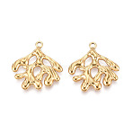 304 Stainless Steel Imitation Coral Pendants, Ion Plating(IP), Real 18K Gold Plated, 26x24x2mm, Hole: 2mm(STAS-T069-42G)