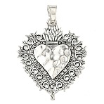 Tibetan Style Alloy Big Pendants, Sacred Heart Charms, Antique Silver, 69x55x2mm, Hole: 5x12mm(FIND-D037-03AS)