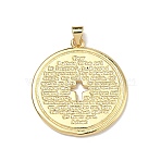 Brass Pendants, Flat Round with Lord's Prayer Charms, Long-Lasting Plated, Cadmium Free & Lead Free, Rack Plating, Real 18K Gold Plated, 31x28x2mm, Hole: 4.5x3.5mm(KK-Z153-01G-01)