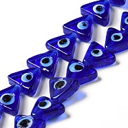 Evil Eye Handmade Lampwork Beads Strands, Triangle, Medium Blue, 10~12x13~13.5x3.5~4mm, Hole: 1.2mm, about 36pcs/strand, 16.42 inch(41.7cm)(LAMP-G154-05C)