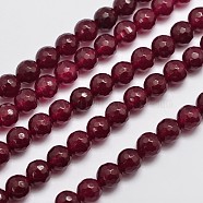 Natural Malaysia Jade Bead Strands, Imitation Ruby, Round, Dyed, Faceted, Dark Red, 8mm, Hole: 1.0mm, about 46pcs/strand, 14.5 inch(G-A147-8mm-A09)
