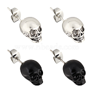 ANATTASOUL 2 Pairs 2 Colors Gothic Alloy Skull Stud Earrings for Women, Mixed Color, 7x8mm, Pin: 0.8mm, 1 Pair/color(EJEW-AN0002-18)