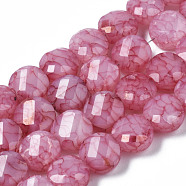 Opaque Baking Painted Crackle Glass Beads Strands, Flat Round, Faceted, Indian Red, 8x5mm, Hole: 1.2mm, about 51pcs/strand, 15.47 inch~5.67 inch(39.3cm~39.8cm)(EGLA-T008-19E)