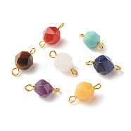 Natural Gemstone Links Connectors, with Golden Tone Brass Loops, Faceted Round, 15x8x8mm, Hole: 2mm(PALLOY-JF01237)