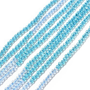 2 Colors Transparent Glass Beads Strands, Segmented Multi-color Beads, Faceted, Round, Cyan, 2mm, Hole: 0.5~0.6mm, about 184~211pcs/strand, 15.28~15.75 inch(38.8~40cm)(GLAA-G093-01C)