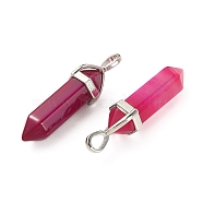 2Pcs Natural Agate Dyed Double Terminated Pointed Pendants, Faceted Bullet Charms, with Random Alloy Pendant Hexagon Bead Cap Bails, Platinum, 37~40x12mm, Hole: 3x4mm(G-YW0002-05E)